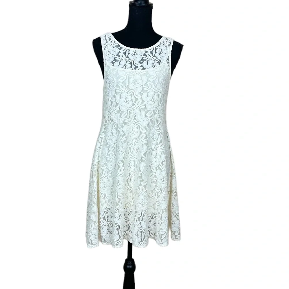 Free People “Miles of Lace” Cream Fit & Flare Dress
